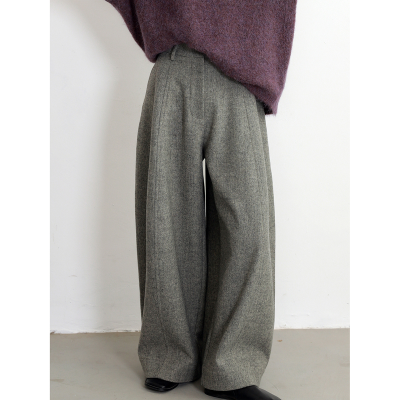 Chicdirty Wool Lychee Pants Woolen Color-Spun Knit Bottom Autumn and Winter Loose Casual Pants for Women Chicdirty Wool Lychee Pants Woolen Color-Spun Knit Bottom Autumn and Winter Loose Casual Pants for Women