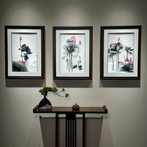 New Chinese style triple Suzhou embroidery hanging painting hand embroidery living room screen decoration painting housewarming gift Mo Lotus