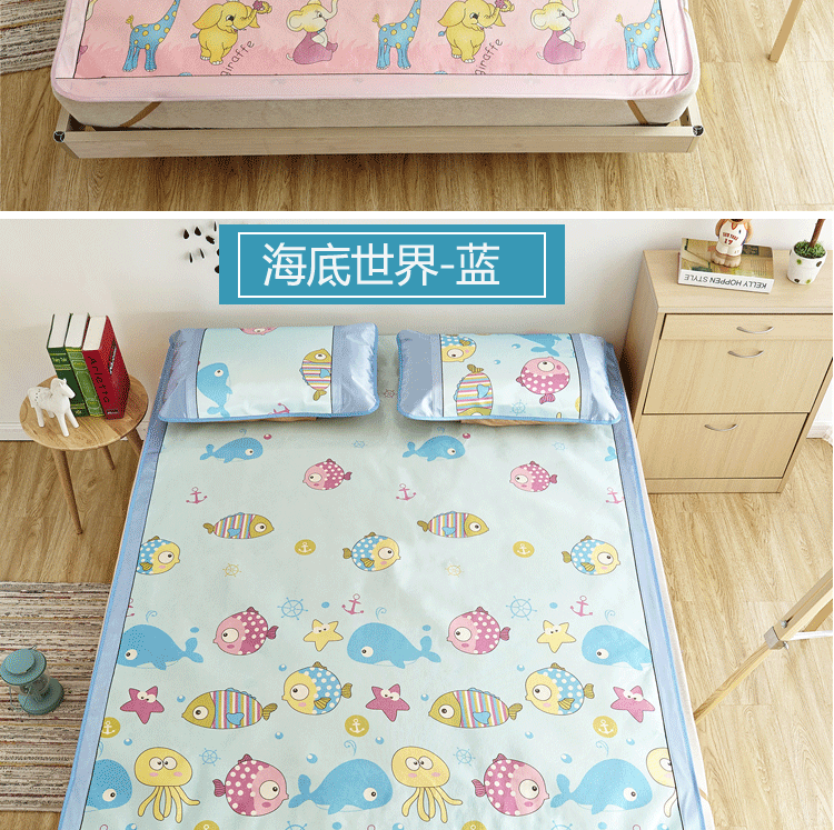 Phim hoạt hình băng lụa mat ba mảnh 1.8 m giường trẻ em mùa hè 1.2 m có thể gập lại rửa dễ thương ice mat 1.5 chiếu trúc chiếu tre
