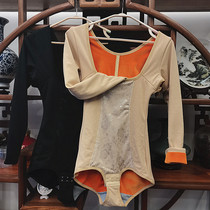 Autumn and winter colored cotton thickened body shaping thermal underwear plus velvet one-piece long sleeve underarm opening chest tight body abdomen
