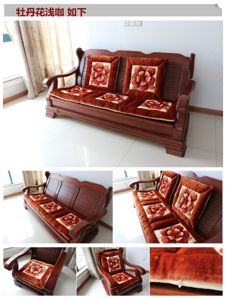 Dày sang trọng duy nhất sofa đệm ba gỗ rắn sofa đệm gỗ gụ băng ghế dự bị đệm đệm có thể tháo rời và có thể giặt đặc biệt cung cấp