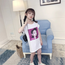 Girls Mid-Long T-shirt Summer 2021 New Korean Fashion Cartoon Girl T-Shirt Dress Short Sleeve Summer