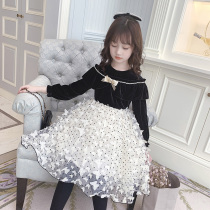 The girl Hepburn dress black 2021 autumn new butterfly dress foreign style childrens puffy gauze dress