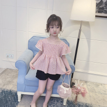 Girls short sleeve summer 2021 New Korean fashion foreign style flower flying sleeve shirt childrens shirt summer fresh