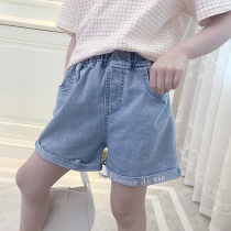 Girls denim shorts outside wear summer new 2021 Korean fashion foreign style Joker letters pants children hot pants