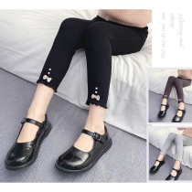 Girls leggings black 2021 Spring and Autumn new little girl elastic pants bow Korean foreign style childrens pants