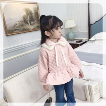 Ran Ran girl cotton clothes 2021 Winter new style pink baby girl winter clothes plus velvet warm childrens coat