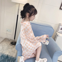 Girls shirt dress summer 2021 new light and thin breathable air conditioning clothing cartoon children sunscreen shirt long