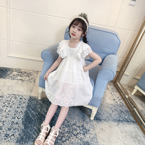 Girls White Dress Summer 2021 New Korean Fashion Lace Little Girl Princess Dress Childrens Skirt Summer