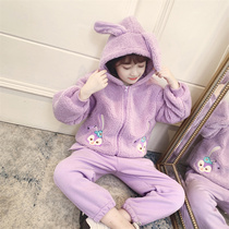 The girl winter coat 2021 new purple little girl star Dew coat fleece childrens winter