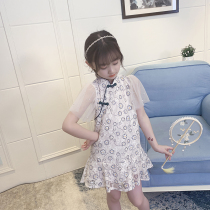 Girls Cheongsam Summer Dress Improved Mesh 2021 New Fashion Chinese Style Flower Princess Dress Children Hanfu
