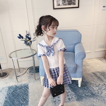 Girls college style set summer 2021 new fashion navy collar short sleeve T-shirt childrens skirt two-piece summer