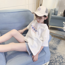 Girls White T-shirt Summer Cool 2021 New Loose Sports Top Patriotic Sisters Children Short Sleeve Western Gas Summer