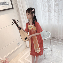 Girls Tang dress summer red 2021 New Chinese style super fairy big Qiao ancient costume high waist skirt children Hanfu summer