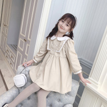 Girl navy dress 2021 New Style fashion pink doll collar skirt children autumn dress