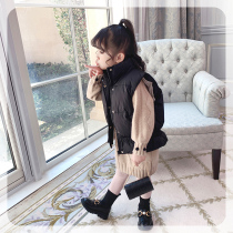 The girl down vest 2021 autumn and winter New Foreign style coat black thick horse clip childrens cotton vest