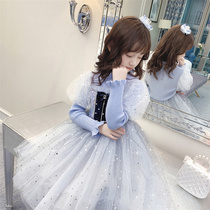 Girl dress spring and autumn 2021 new little girl Aisha dress sequins mesh bow children spring dress