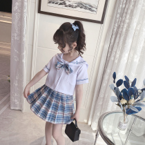 Girls set College Style summer 2021 New Korean fashion jk uniform Plaid children pleated skirt two-piece set