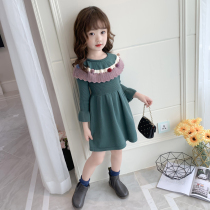 Girls dress 2021 autumn new foreign style girl flared long sleeve knitted wool skirt children princess skirt