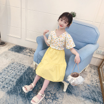 Girl Set Flower 2021 New Little Girl Short Sleeve Top Childrens Summer Shirt Two-Piece hipster