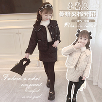 Girls Set Small Fragrant Wind Winter 2021 New Autumn and Winter Style Dress Thick Cotton Dress for Childrens Winter