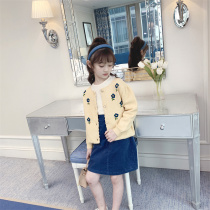 Girls Knitted Cardigan Autumn 2021 New Fashion Korean Little Girl Sweater Flower Children Autumn Jacket