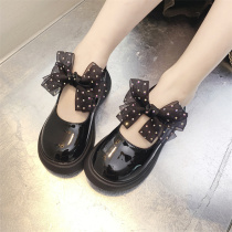 Girls black leather shoes soft soles 2021 autumn new little girl princess shoes fashion bow children shoes tide