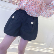 Girls Bud Shorts Black Summer 2021 New Korean version of foreign style high waist five-point pants thin childrens pumpkin pants