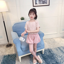 Girls T-shirt summer short sleeve 2021 New Korean version of foreign style Hollow child pink shirt childrens coat half sleeve