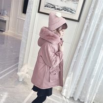 Girls Parker winter clothing 2021 Winter foreign air plus velvet Korean cotton padded padded lamb cashmere childrens coat autumn and winter