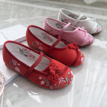 Childrens clothing Girls retro shoes 2021 summer new baby embroidered cloth shoes summer childrens red flat shoes