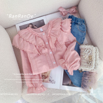 Childrens clothing girls shirt 2023 spring and autumn new childrens doll collar shirt Korean style foreign style lapel pullover top