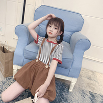 Girls T-shirt summer Korean version 2021 New Fashion little girl top stripes loose thin childrens summer short sleeves