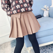 Girl pleated skirt autumn and winter 2021 new foreign style skirt khaki woolen skirt childrens skirt