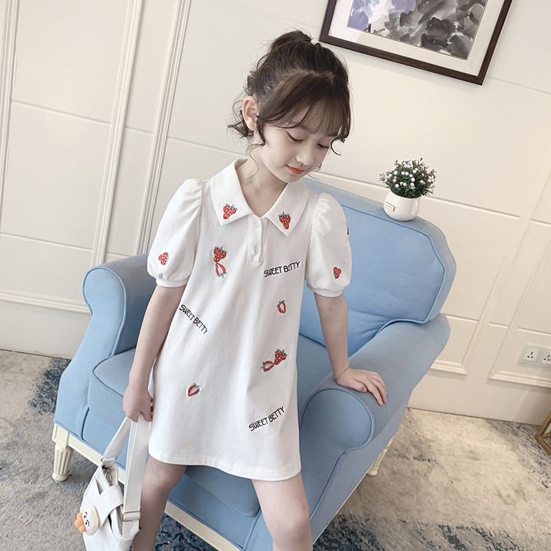 Girls polo dress short sleeves 2022 new style 3 little girls 4 cute 5 puff sleeves 6 year old skirt children's summer wear