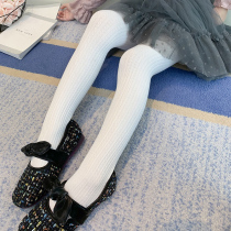 Girls pantyhose spring and autumn vertical stripes white knitted wild leggings socks thin long tube childrens socks cotton