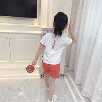 Girls sports suit summer 2021 New National style short sleeve red patriotic T-shirt childrens shorts two pieces thin