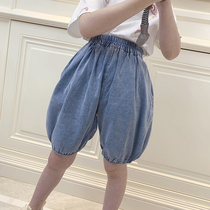 Girls jeans shorts summer 2021 New Fashion loose casual Capri pants thin childrens flower bud pants