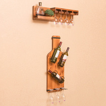  Solid wood hanging wine rack shelf European-style wall-mounted dining room living room bar simple creative retro wine glass rack