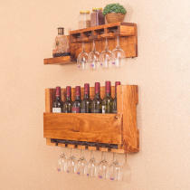  Solid wood wine rack hanging European-style wall-mounted wine rack shelf Restaurant retro goblet rack wine glass rack