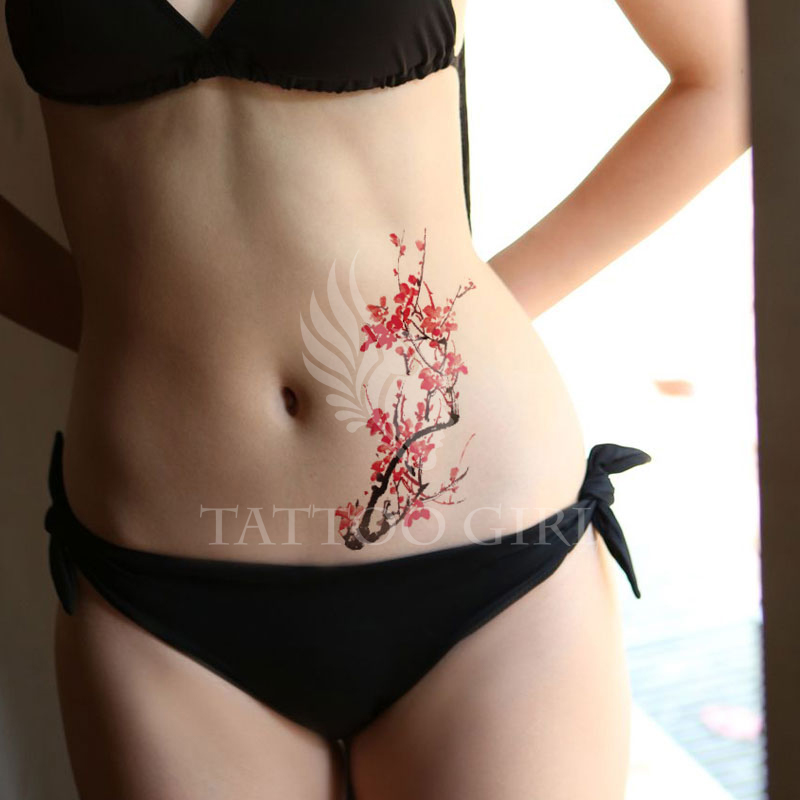 Không thấm nước nữ dài hạn màu nước mận đỏ Trung Quốc sơn studio ảnh body painting ngực đùi nhãn dán hình xăm hình xăm giả lâu phai