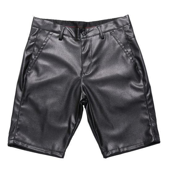 Summer elastic velvet-free knitted five-six-point leather shorts waterproof and dirt-resistant work pants labor insurance loose men's leather pants