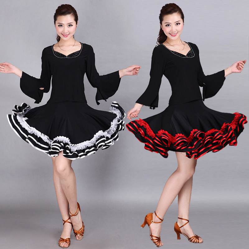 Lady Social Dance Dress New Half Body Dress Square Dance National Mark Dance Morden Dance Practice Women's Latin Dance Big Swing Dress
