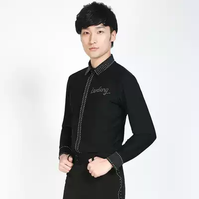2019 New high-end adult men Latin dance costume modern dance costume shirt new long sleeve shirt hot Diamond