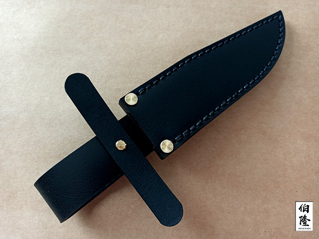 Ultra-thick fully hand-sewn black vegetable tanned leather top layer cowhide scabbard knife set custom
