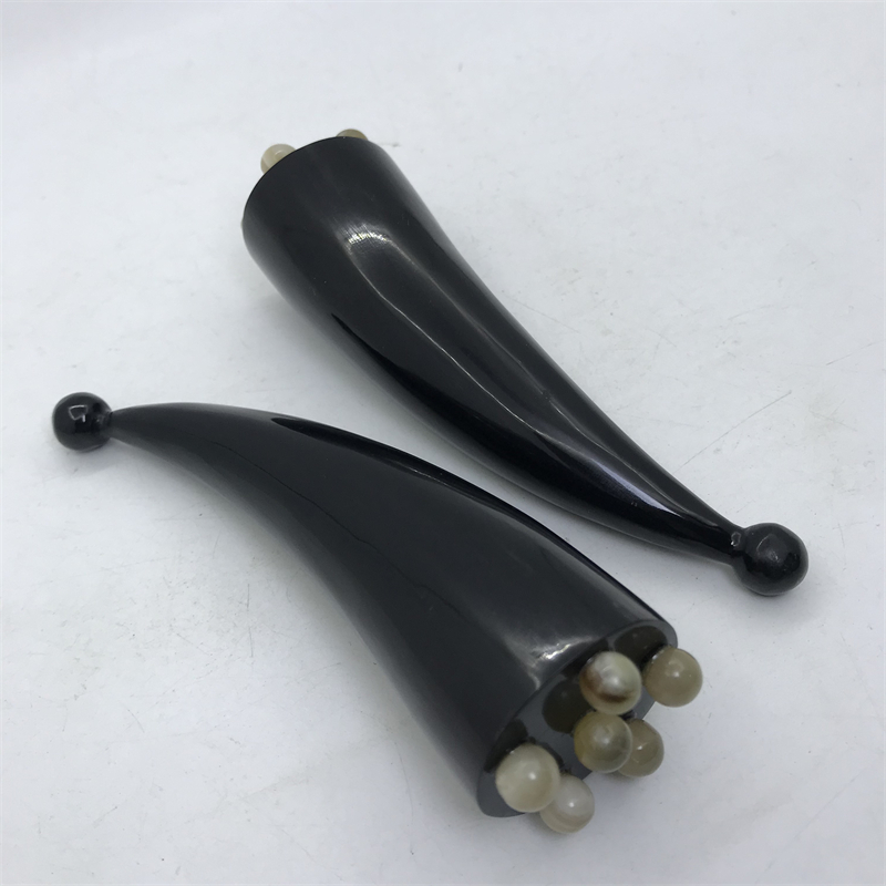 Natural 11-13 cm black horn solid stick with polka dot seven beads massage acupoint gua sha to send Mother's Day gift