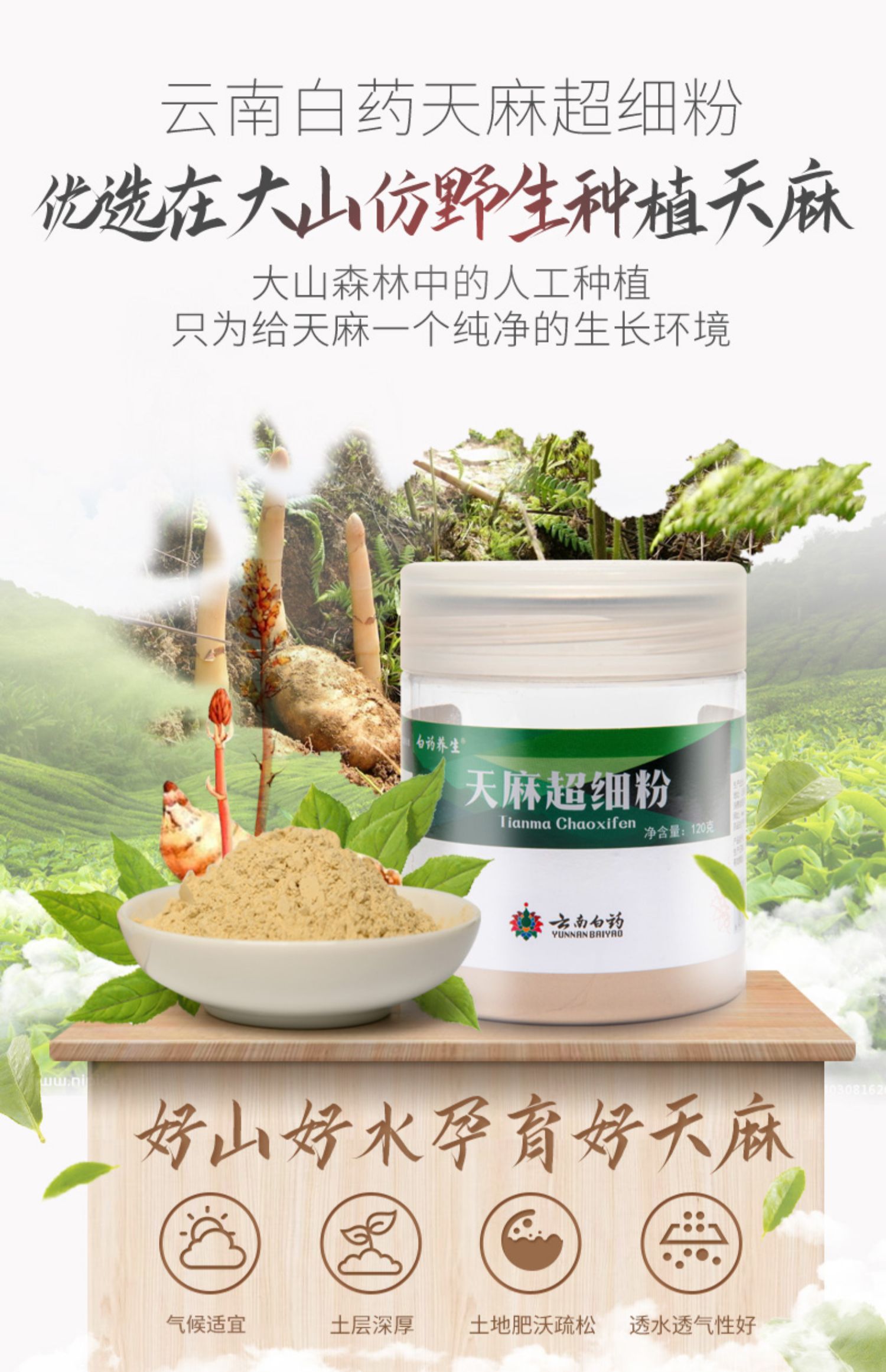 云南白药天麻粉云南昭通天麻120g