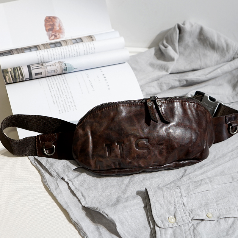 Handmade retro first layer cowhide leather wrinkled men's waist bag chest bag shoulder bag cool and versatile