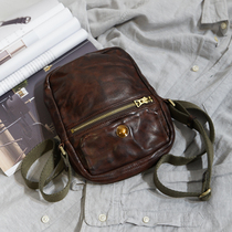 Retro Handmade Bull Leather Single Shoulder Bag Casual Mens Multi-function Commuter Small Stereo Mens Pack