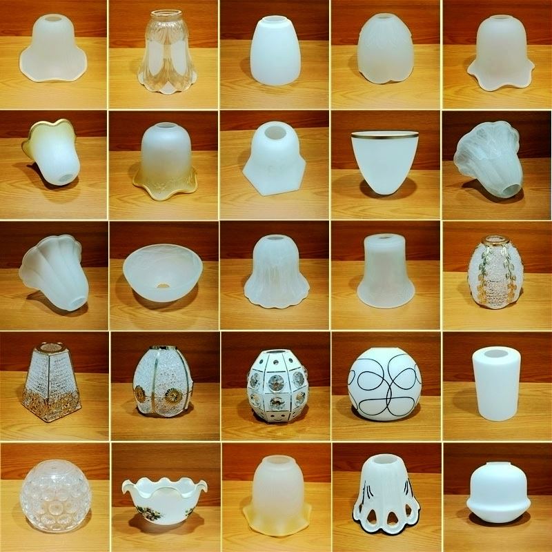 Old-Style Retro Single Table Lamp Pendant Small Lamp Glass Lampshade Shell Replacement Waist Drum Round Dining Room Ceiling Lamp Round